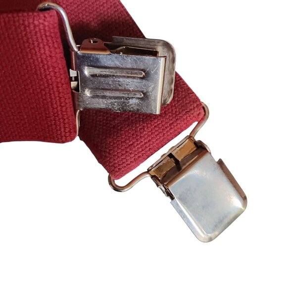 Vintage Red Elastic Suspenders Gator Metal Clips By Welch Co. Inc. Made In USA - Picture 3 of 4
